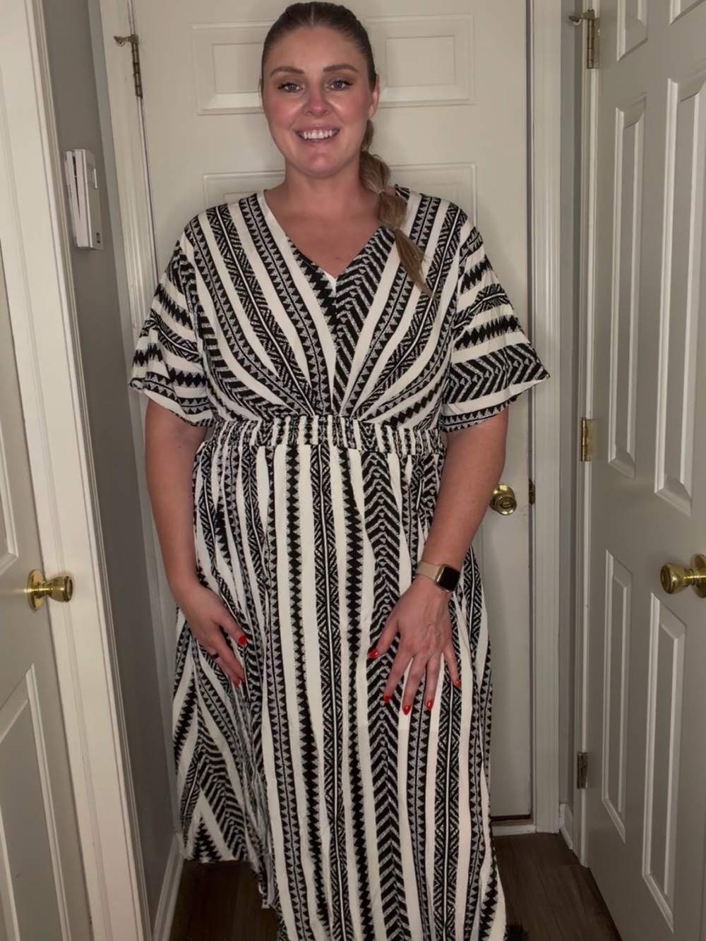 BloomChic Black and White Striped Midi Dress